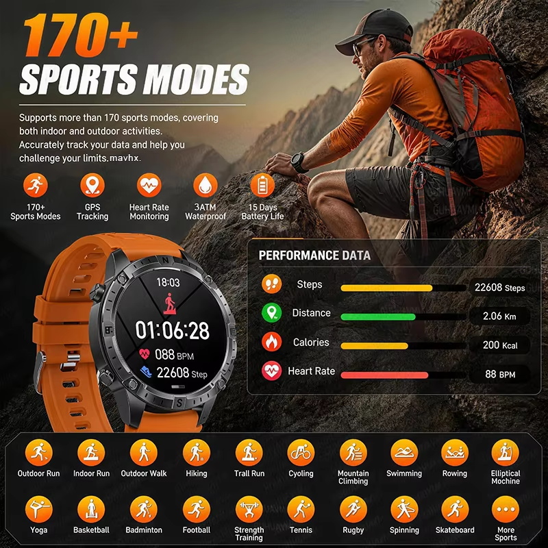 2026New Outdoor Military GPS N - Heart Rate Gps Watch ulasan dan harga