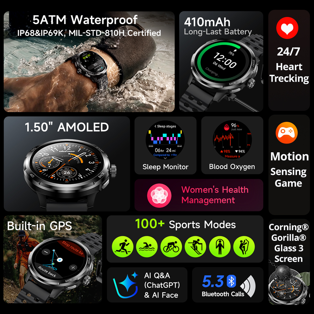 Ulefone Armor Watch Pro Smartw - Heart Rate Gps Watch ulasan dan harga
