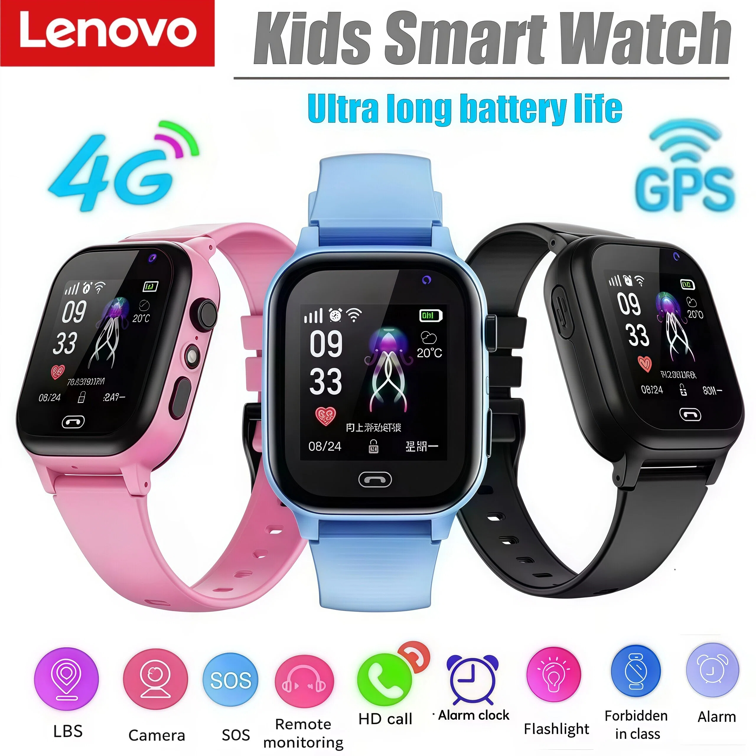 Lenovo Kids Smart Watch SOS Wi - Smartwatch Watches Gift For Boys With Gps ulasan dan harga