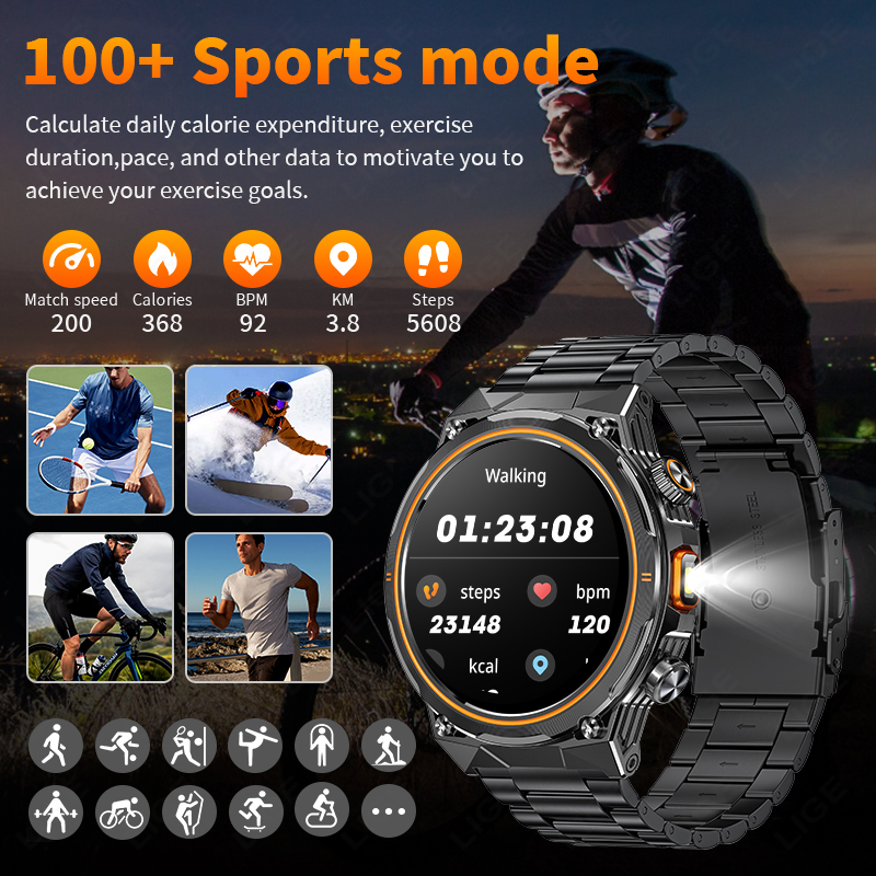 LIGE 2026 Military Smartwatch  - Smartwatch Watches For Sale ulasan dan harga