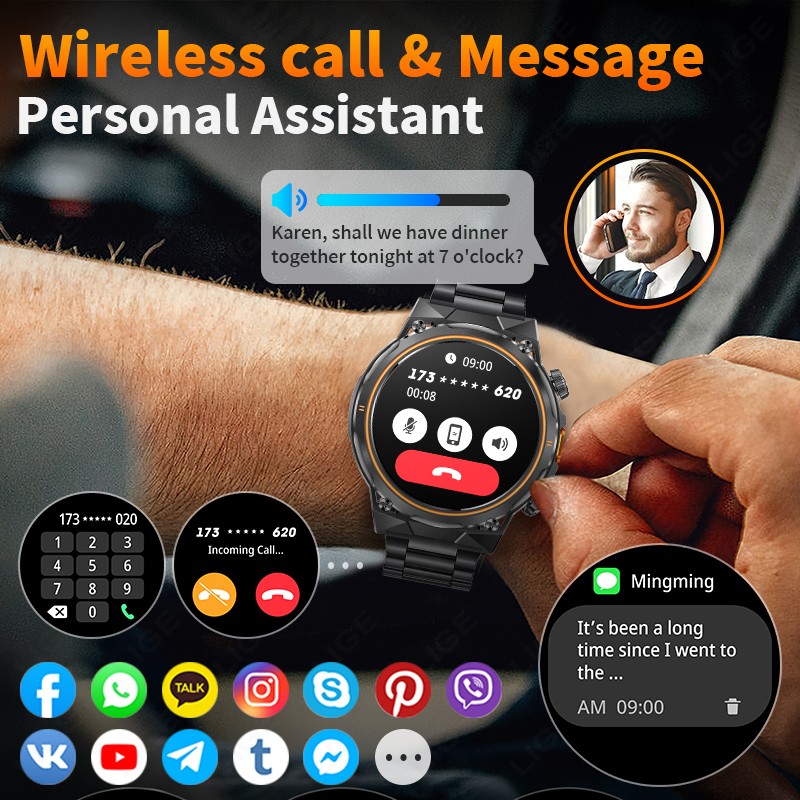 LIGE 2026 Military Smartwatch  - Smartwatch Watches For Sale ulasan dan harga